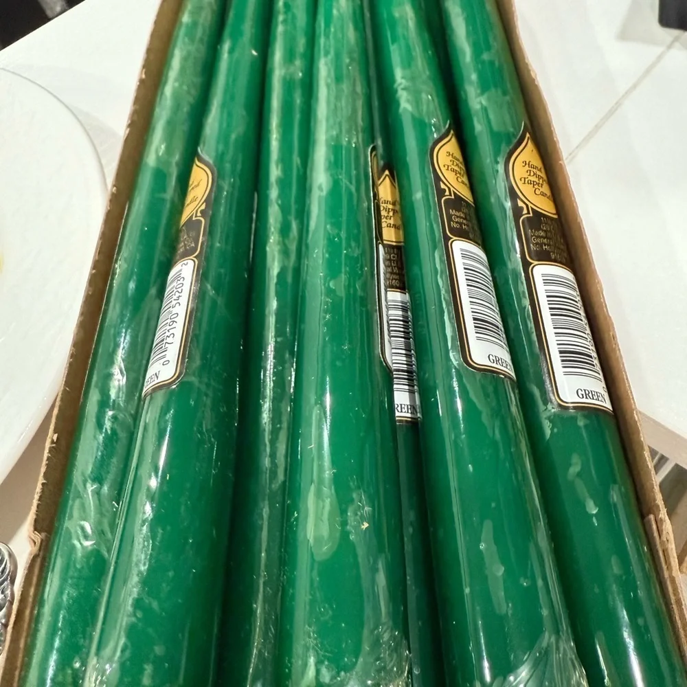 General Wax Company 12 Hand Dipped Tapered Green Candles in Wrap 12 Inches Xmas
